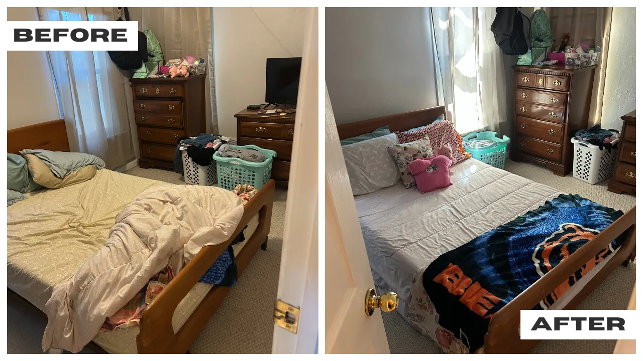 Bedroom before and after a house cleaning in Hanover, PA