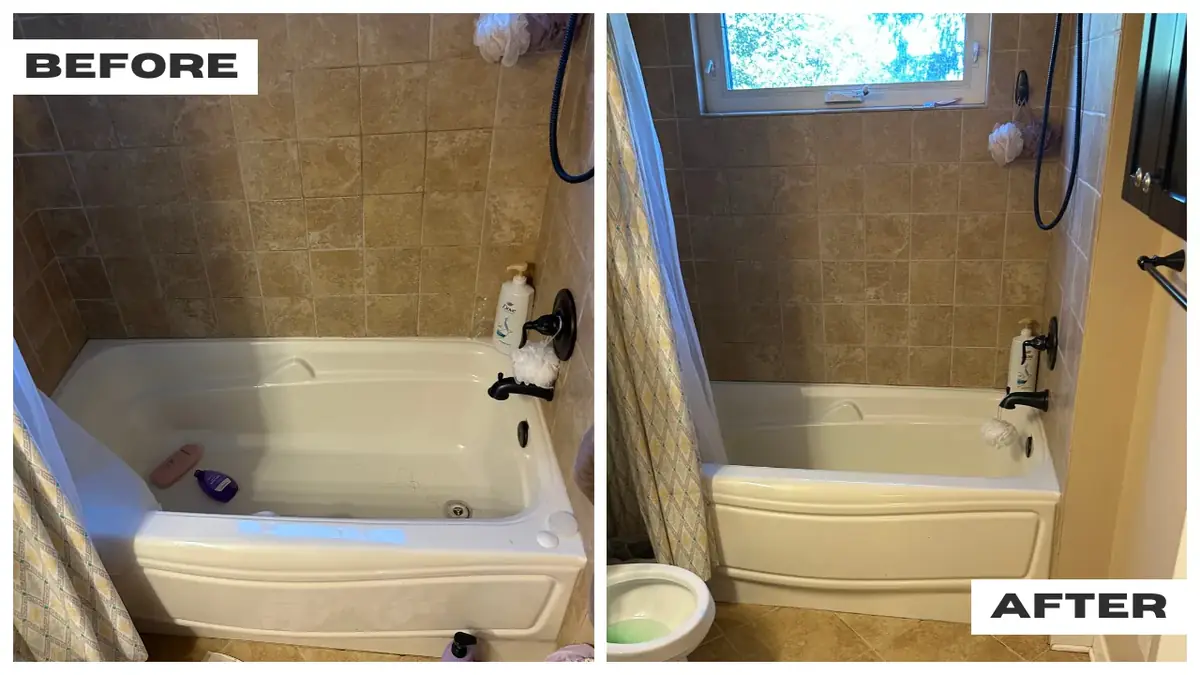 Bathtub before and after scrubbing and sanitizing in York, PA