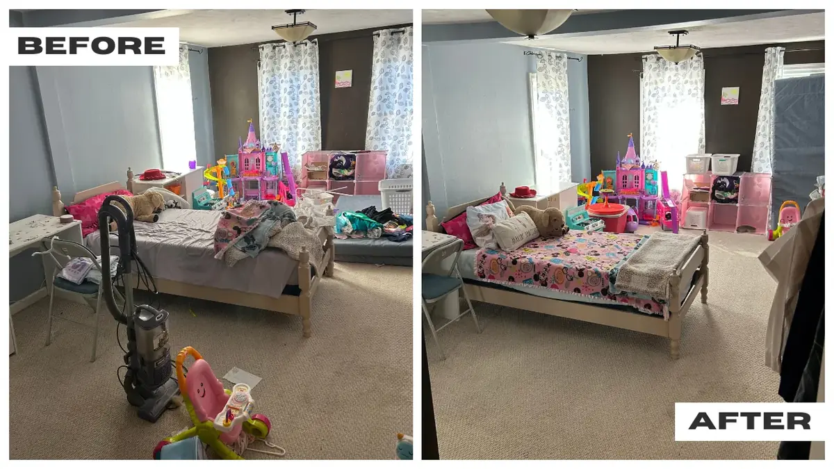 Playroom before and after deep cleaning and tidying in York, PA
