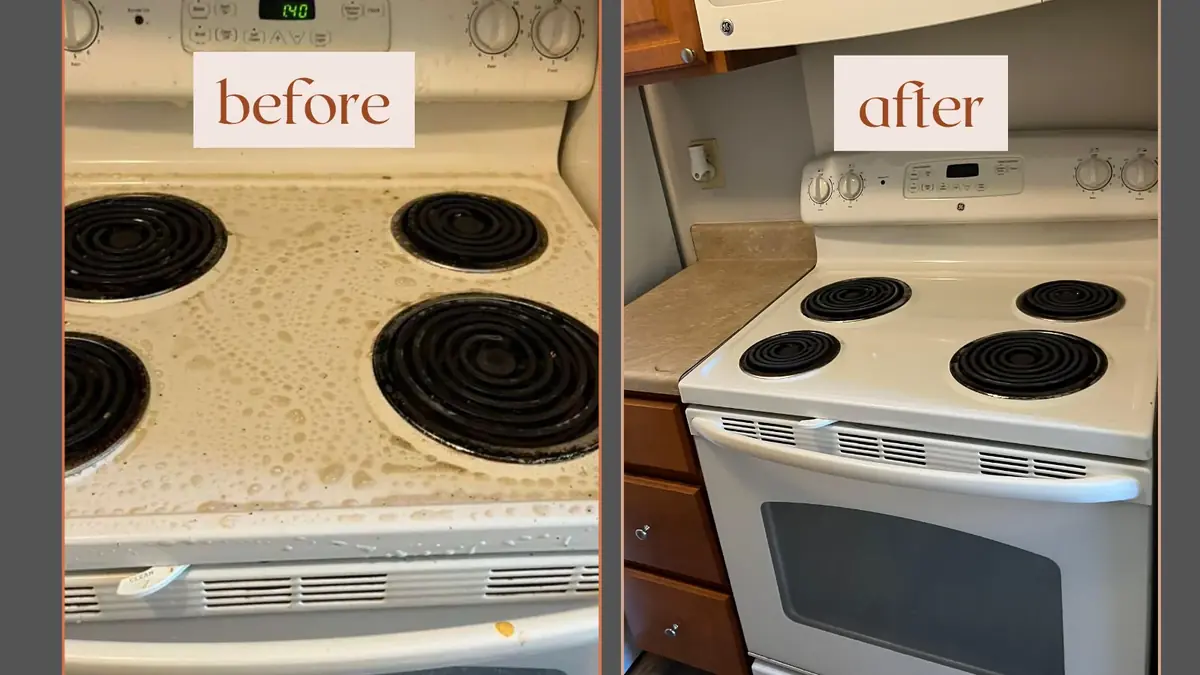 Stove before and after full appliance detail cleaning in York, PA